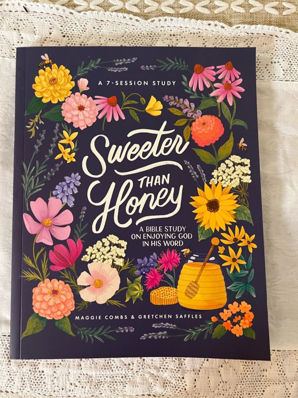 Sweeter Than Honey Floral Bible Study Book - Navy Cover with Multicolor Flowers